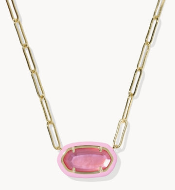 KENDRA SCOTT- Elisa Enamel Frame Paperclip Necklace in Gold Bright Pink Illusion